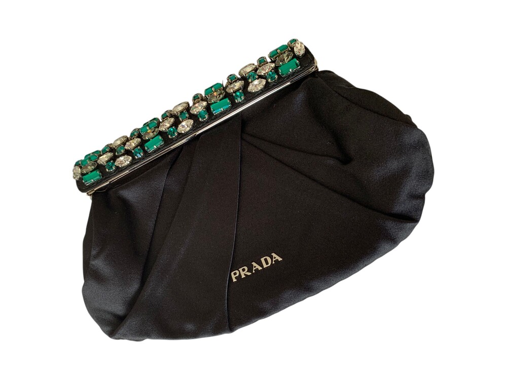 Prada Black Satin Jeweled Clutch Bag